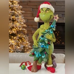 Jim Shore Grinch Christmas Figurine with Tree-New